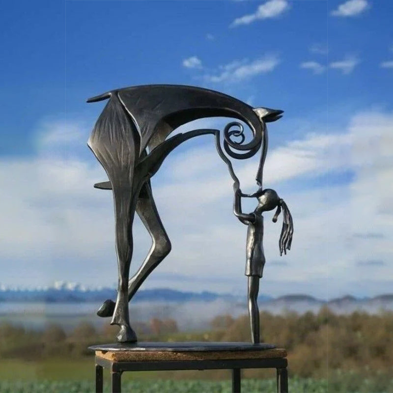 Metal Horse Garden Sculpture, 20 × 20 cm, Rustic Bronze