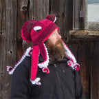 Crochet Octopus Hat with Wavy Tentacles, Large Eyes, Wool, 450g