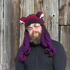 Crochet Octopus Hat with Wavy Tentacles, Large Eyes, Wool, 450g