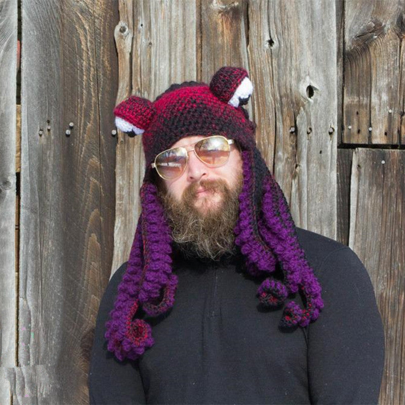 Crochet Octopus Hat with Wavy Tentacles, Large Eyes, Wool, 450g