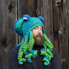 Crochet Octopus Hat with Wavy Tentacles, Large Eyes, Wool, 450g