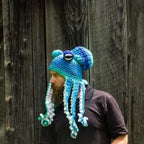 Crochet Octopus Hat with Wavy Tentacles, Large Eyes, Wool, 450g