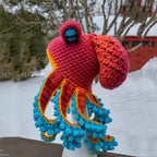 Crochet Octopus Hat with Wavy Tentacles, Large Eyes, Wool, 450g