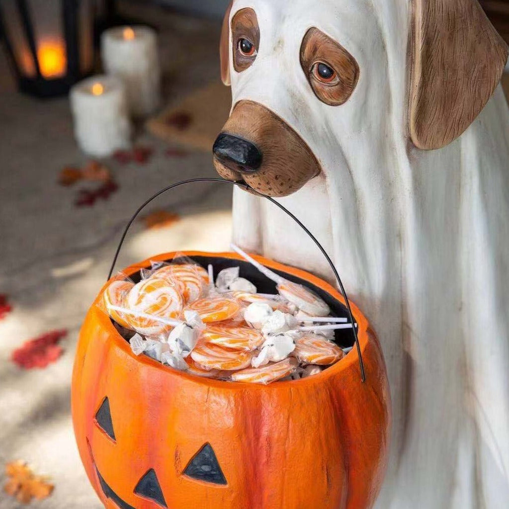 Pumpkin Puppy Resin Garden Decor, Hand-Painted, 18 × 17 × 25 cm