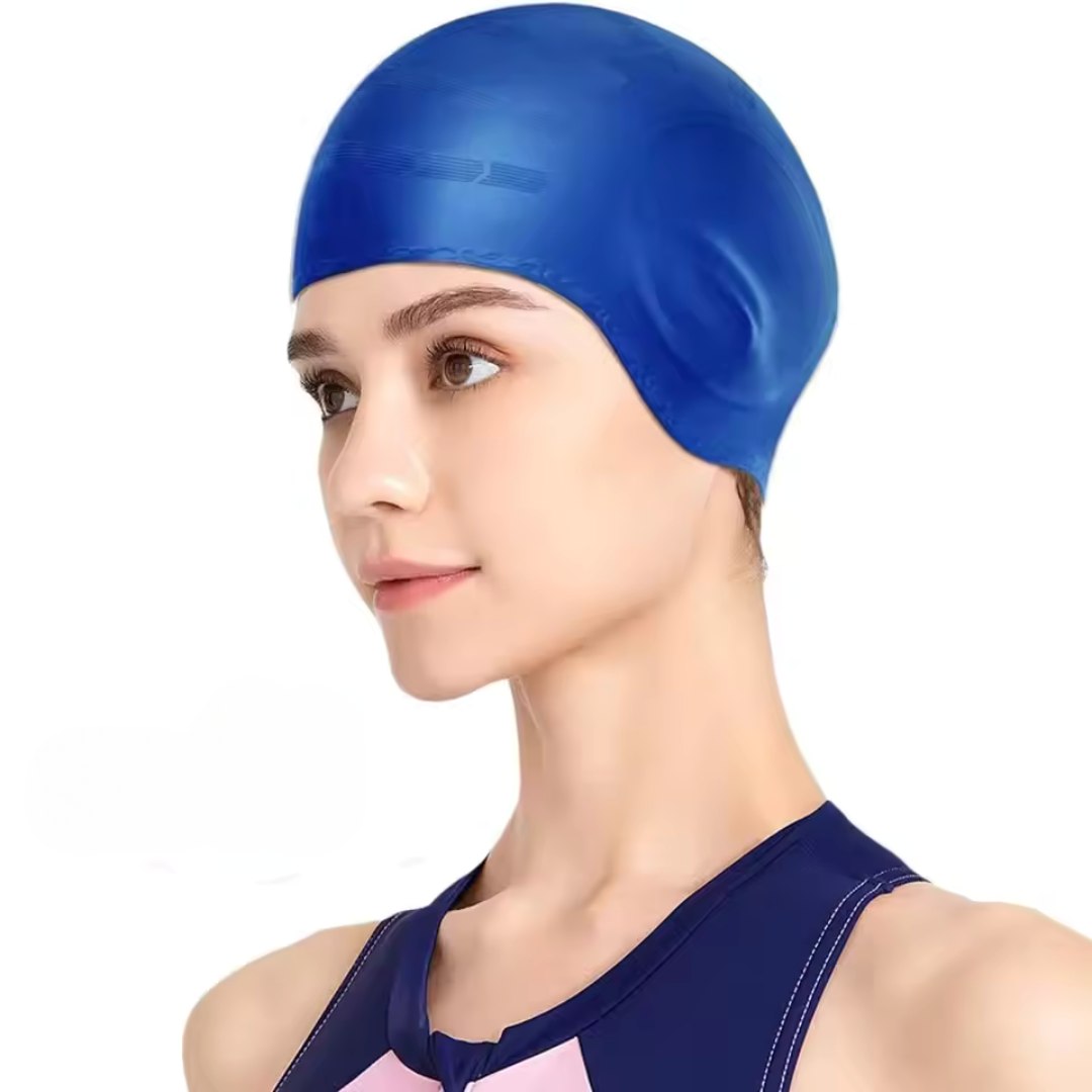 100% Silicone Swim Cap with Ear Pockets for Long or Thick Hair, view 3