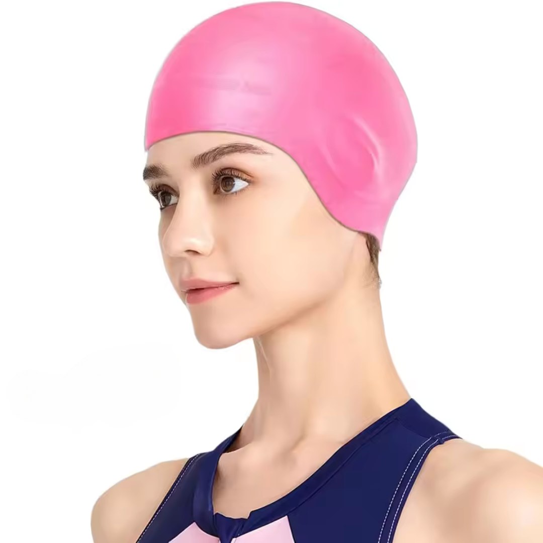 100% Silicone Swim Cap with Ear Pockets for Long or Thick Hair, view 4