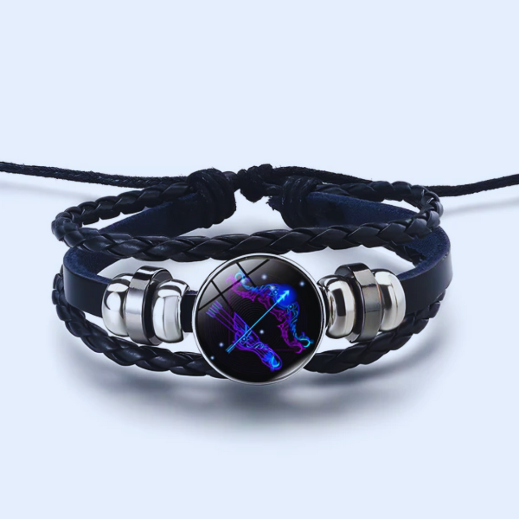 Zodiac Sign Bracelet in Alloy, Leather, Suede and Wax, 16cm + 5cm Adjustable