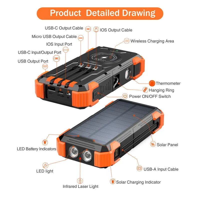 Solar Power Bank with Carabiner, IPX4 Splash Protection