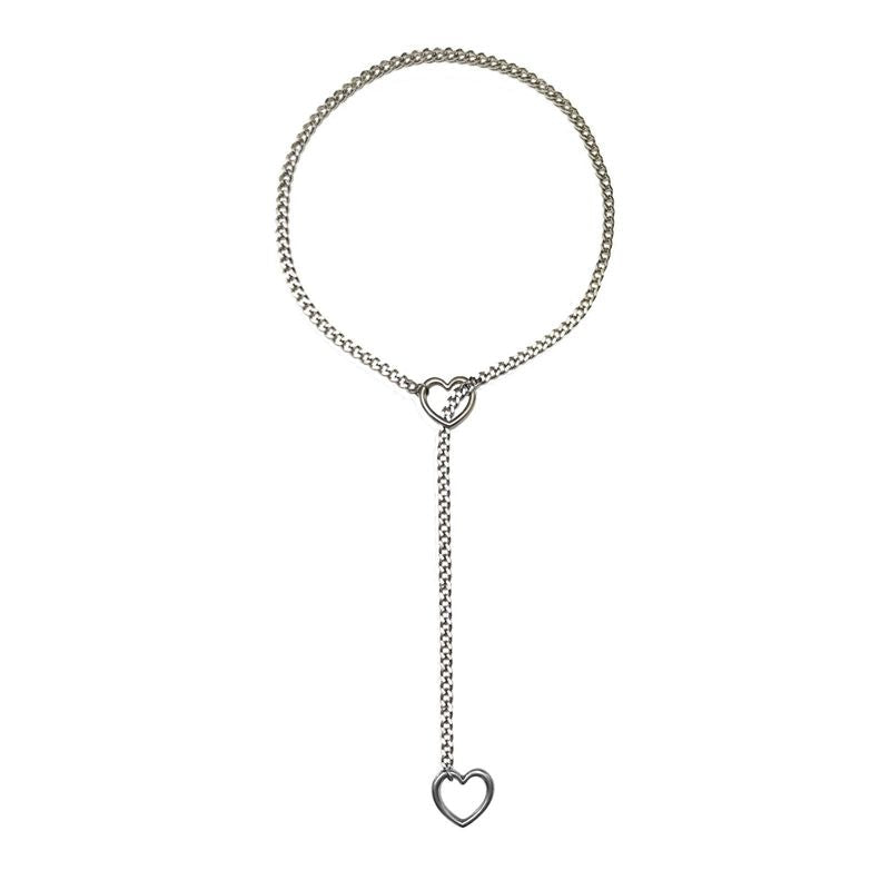 Gothic Punk Heart Y-Ring Necklace, Zinc-Plated Stainless Steel, 65cm