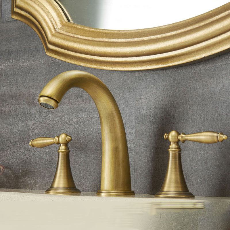 Brass Widespread Bathroom Sink Faucet with Two Lever Handles