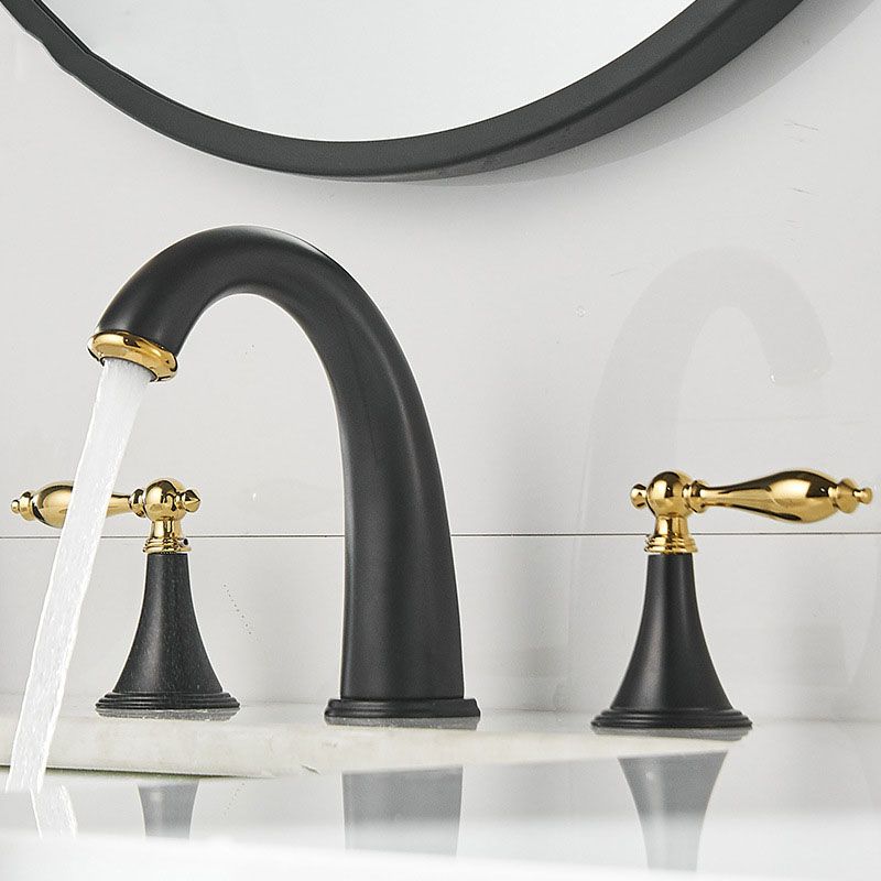Brass Widespread Bathroom Sink Faucet with Two Lever Handles
