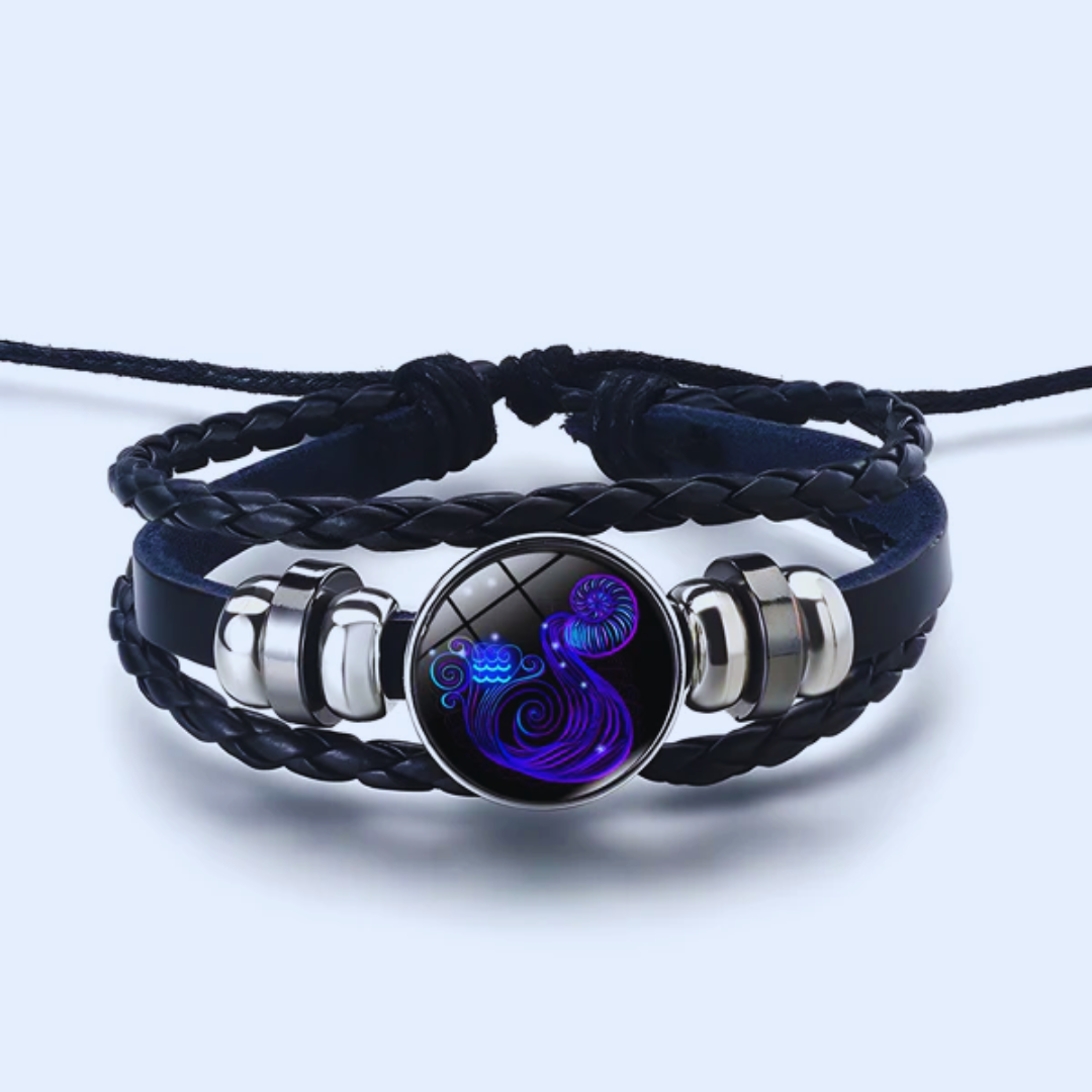 Zodiac Sign Bracelet in Alloy, Leather, Suede and Wax, 16cm + 5cm Adjustable