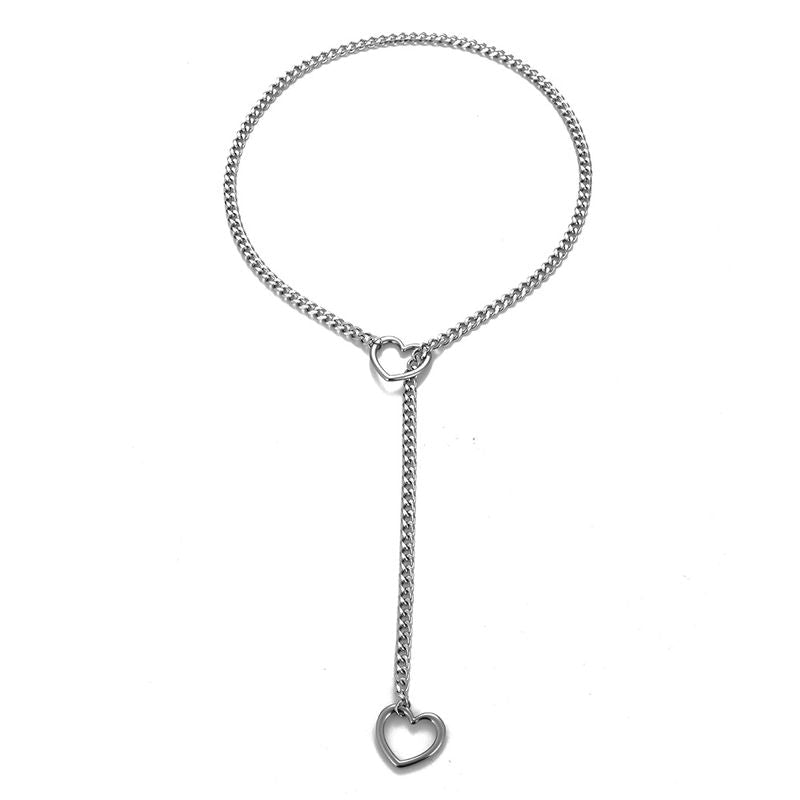 Gothic Punk Heart Y-Ring Necklace, Zinc-Plated Stainless Steel, 65cm