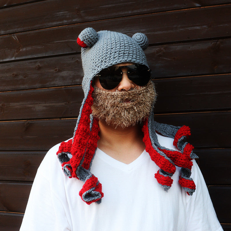Crochet Octopus Hat with Wavy Tentacles, Large Eyes, Wool, 450g