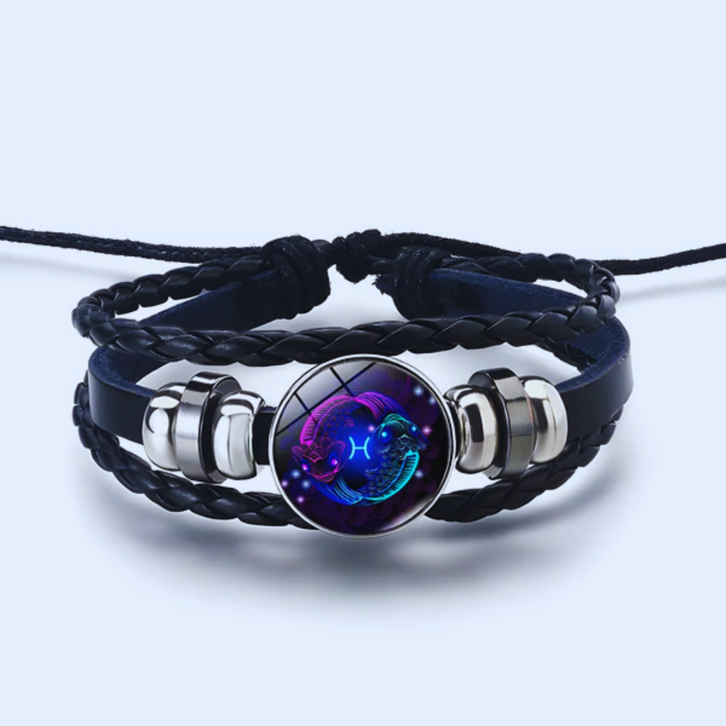 Zodiac Sign Bracelet in Alloy, Leather, Suede and Wax, 16cm + 5cm Adjustable