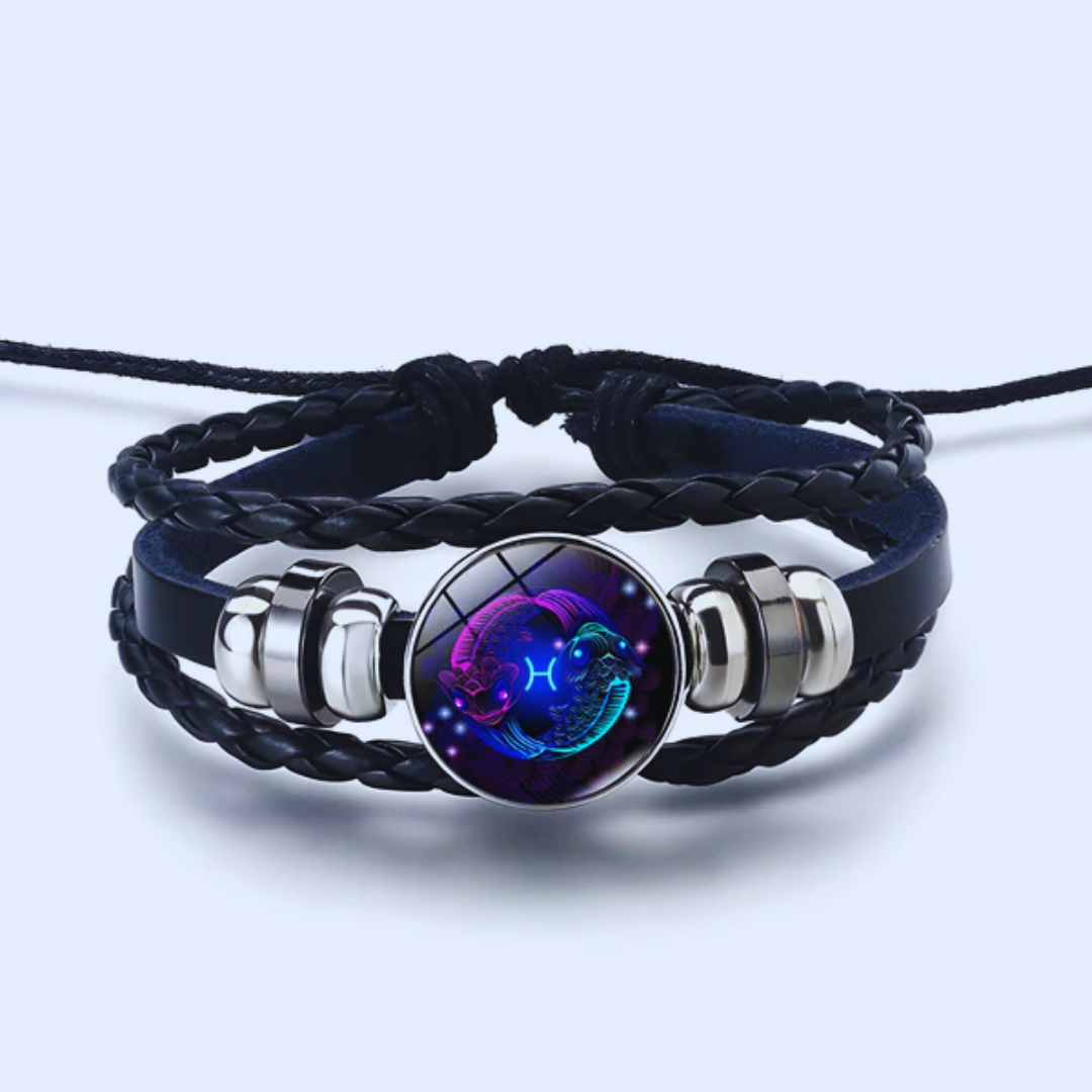 Zodiac Sign Bracelet in Alloy, Leather, Suede and Wax, 16cm + 5cm Adjustable
