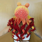 Crochet Octopus Hat with Wavy Tentacles, Large Eyes, Wool, 450g