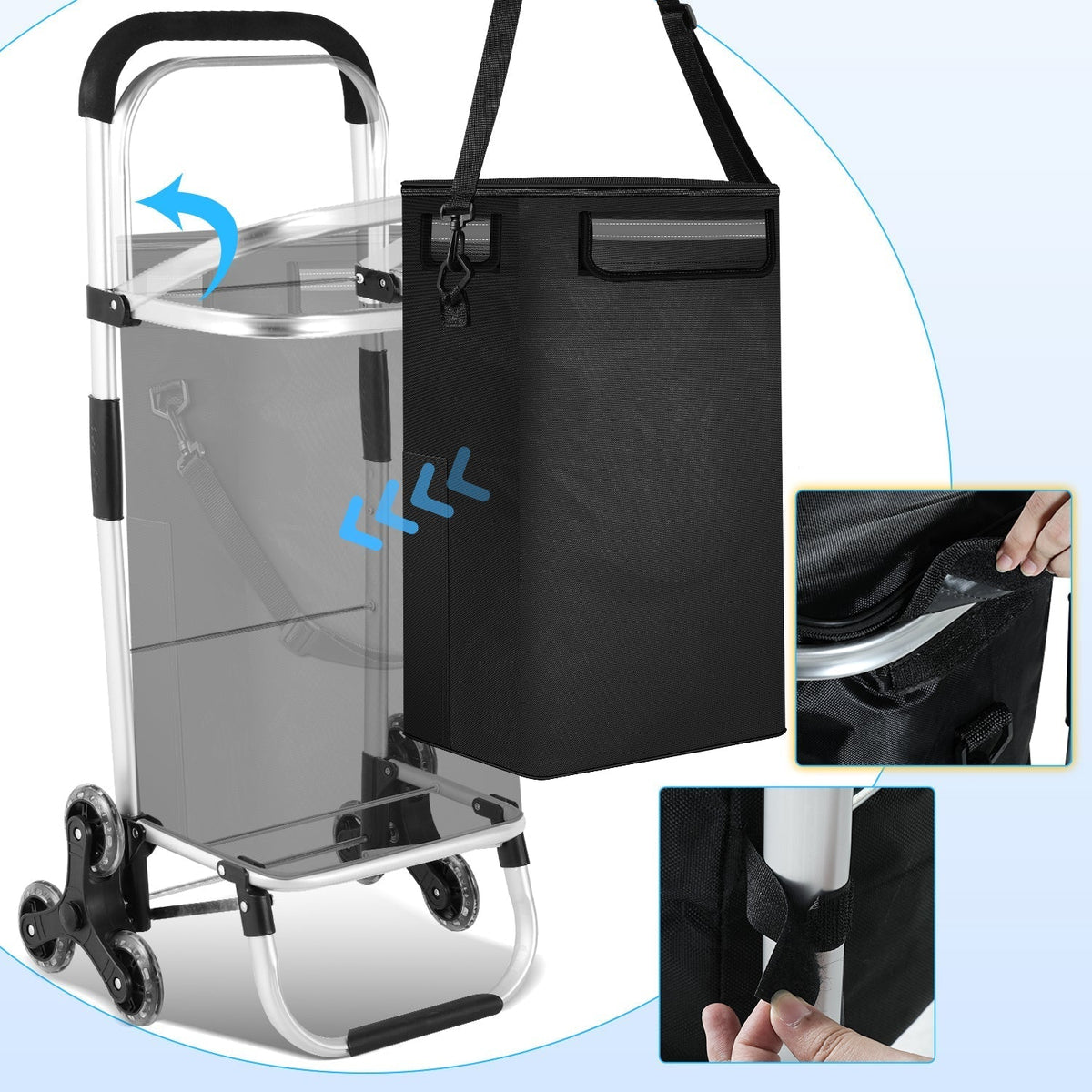 Foldable Shopping Trolley, 40 L, 1680D Oxford Fabric and Aluminum