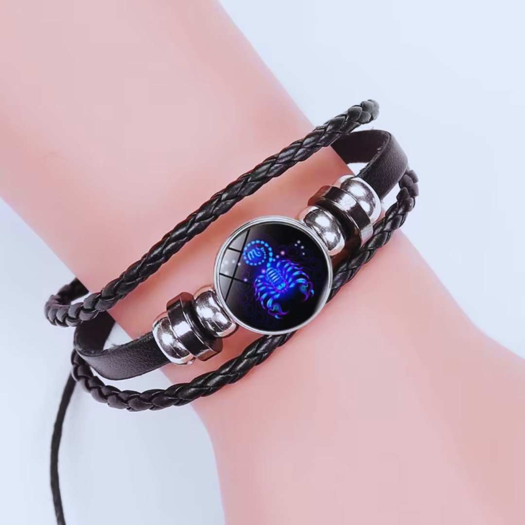 Zodiac Sign Bracelet in Alloy, Leather, Suede and Wax, 16cm + 5cm Adjustable