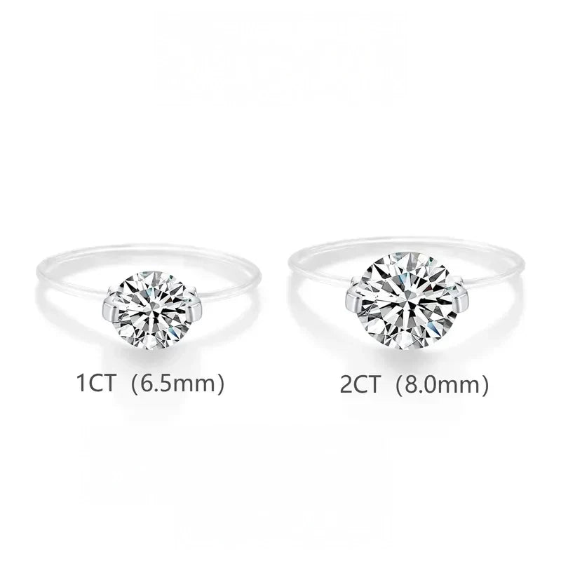 S925 Sterling Silver Moissanite Invisible Band Ring, 1–2 Carat