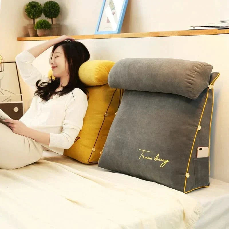 Wedge Back Support Pillow with Adjustable Neck Roll and Side Pockets