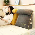 Wedge Back Support Pillow with Adjustable Neck Roll and Side Pockets