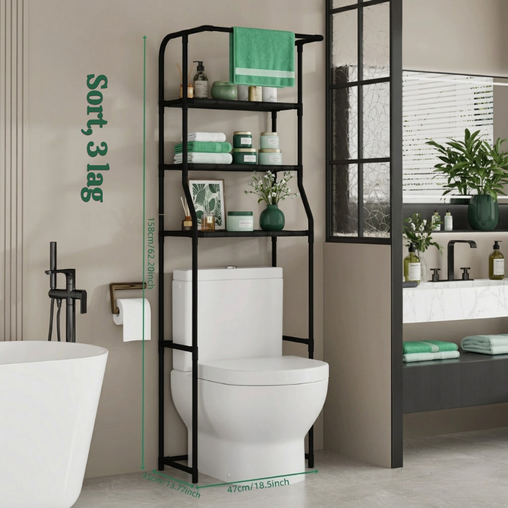 Freestanding 3-Tier Over-the-Toilet Bathroom Storage Shelf with Towel Bar