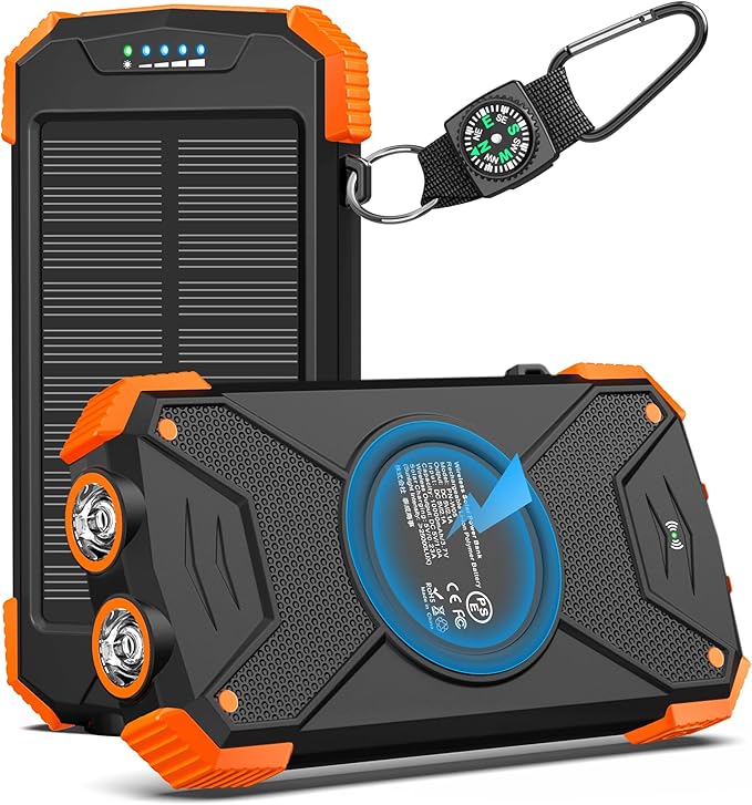 Solar Power Bank with Carabiner, IPX4 Splash Protection