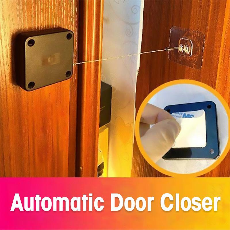 Punch-Free Automatic Door Closer with 3M Adhesive, ABS and Stainless Steel Rope
