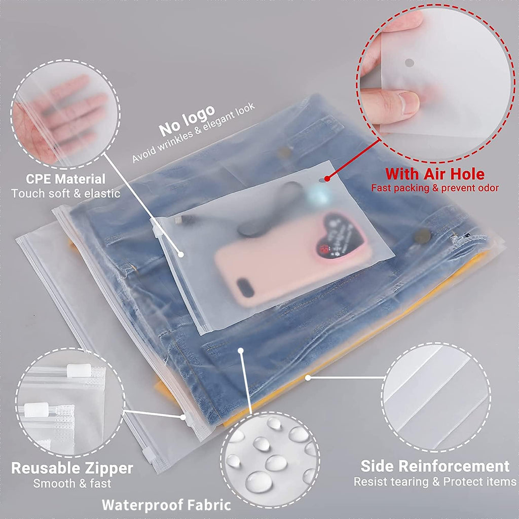 Frosted EVA Zip Storage Bags, 20-Pack, Two Sizes
