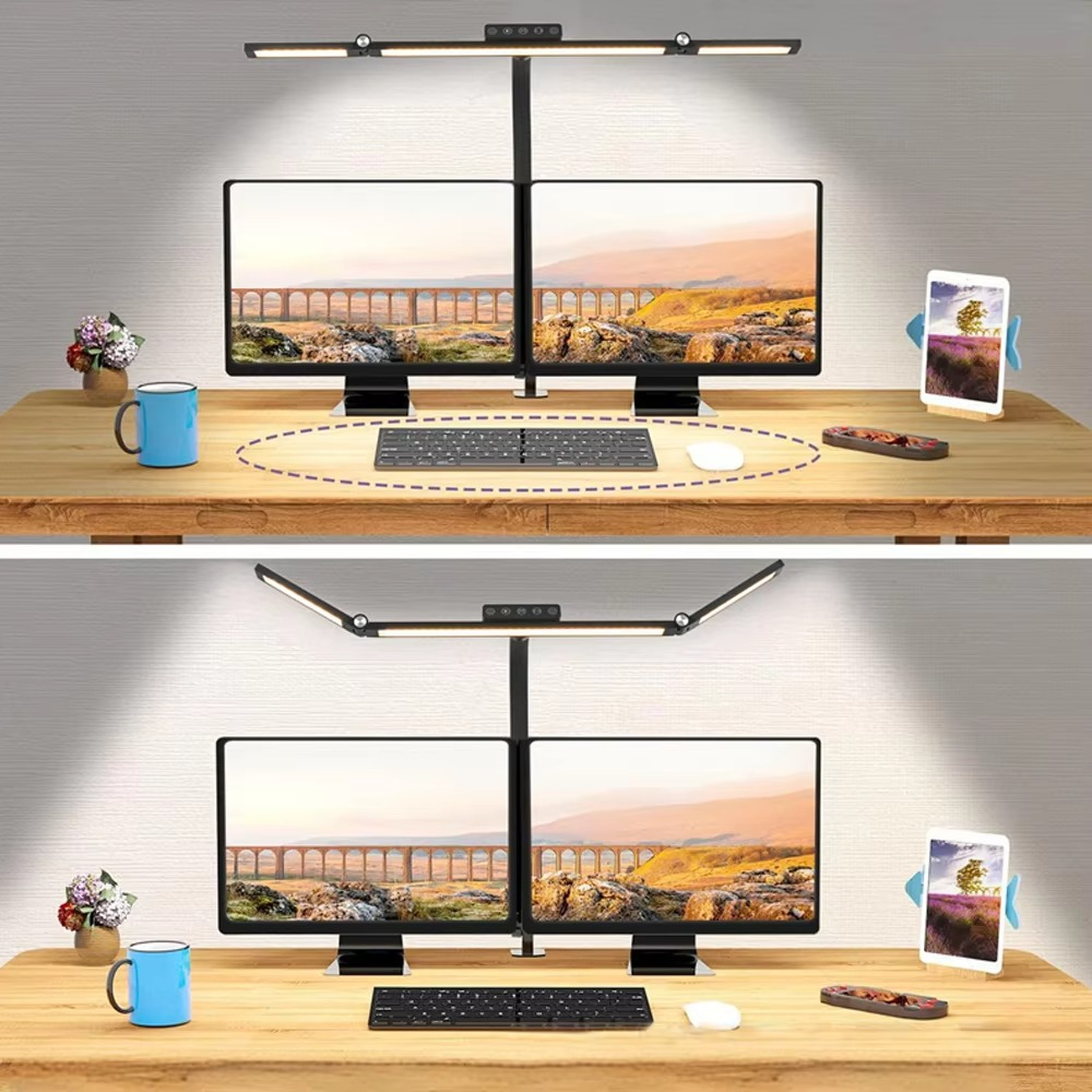 24W Triple-Head LED Desk Lamp with Clamp, Auto Dimming, 31.5-Inch Length, view 3