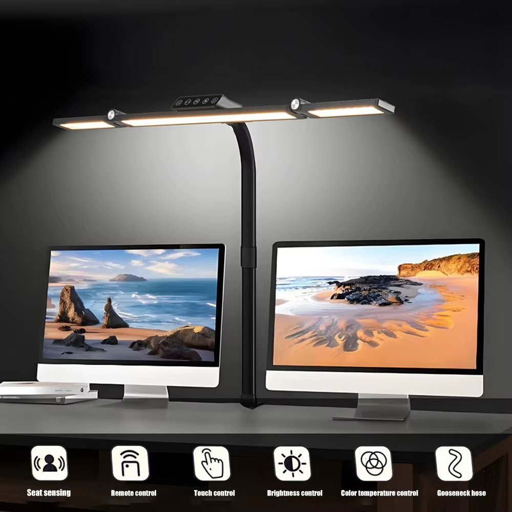 24W Triple-Head LED Desk Lamp with Clamp, Auto Dimming, 31.5-Inch Length, view 5