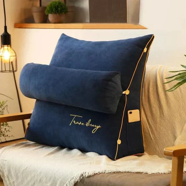 Wedge Back Support Pillow with Adjustable Neck Roll and Side Pockets