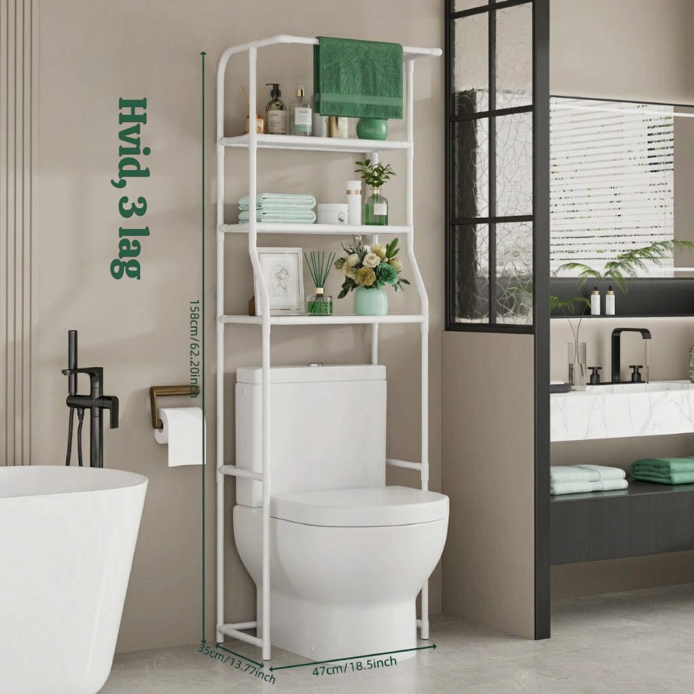 Freestanding 3-Tier Over-the-Toilet Bathroom Storage Shelf with Towel Bar