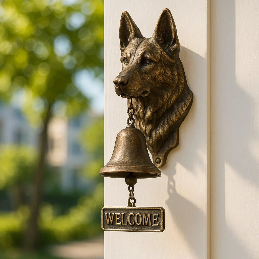 German Shepherd Bronze-Finish Wall Bell, 27 x 13 cm