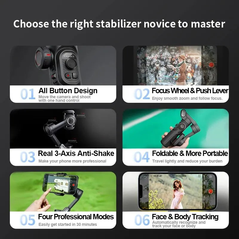 3-Axis Smartphone Gimbal Stabilizer with AI Tracking and Face Detection, view 5