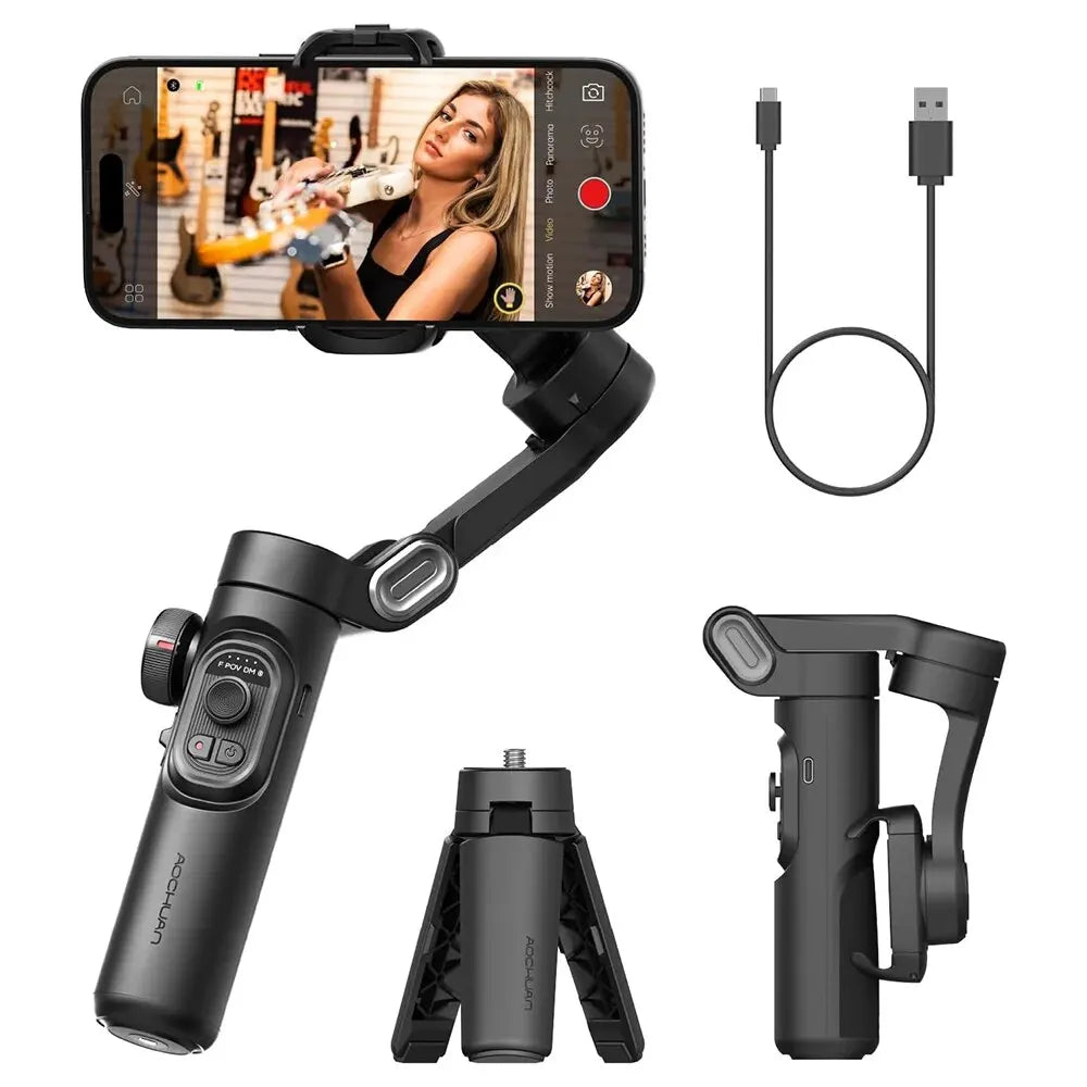 3-Axis Smartphone Gimbal Stabilizer with AI Tracking and Face Detection