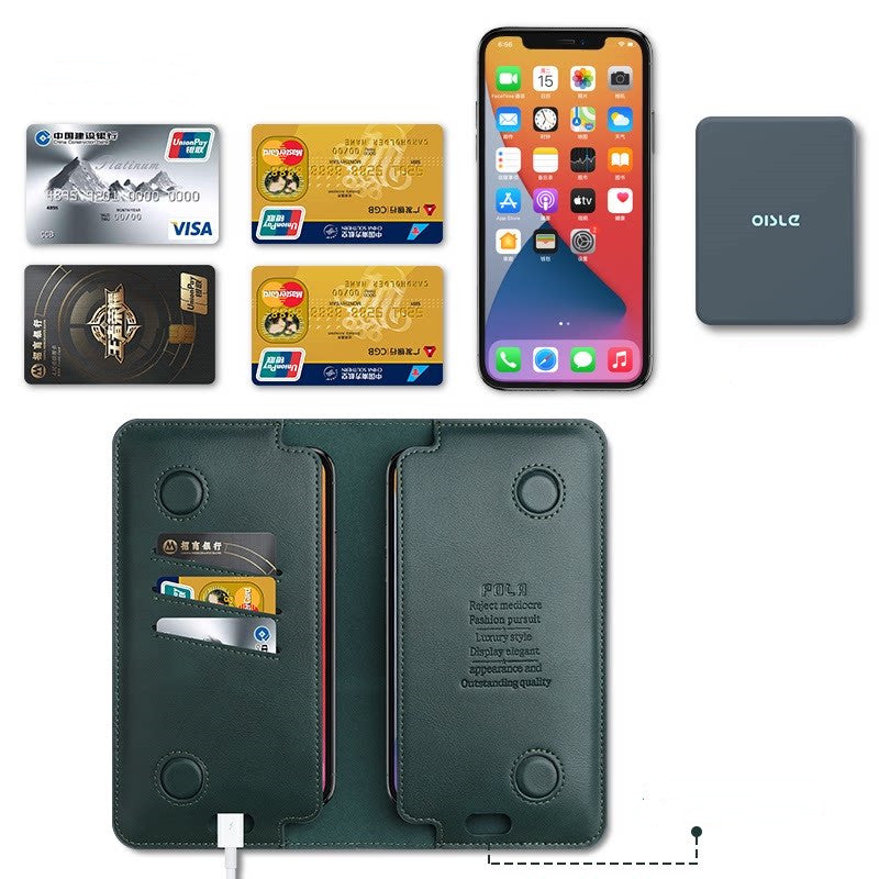 Dual Mobile Phone Storage Wallet with Magnetic Buckle and Cable Access