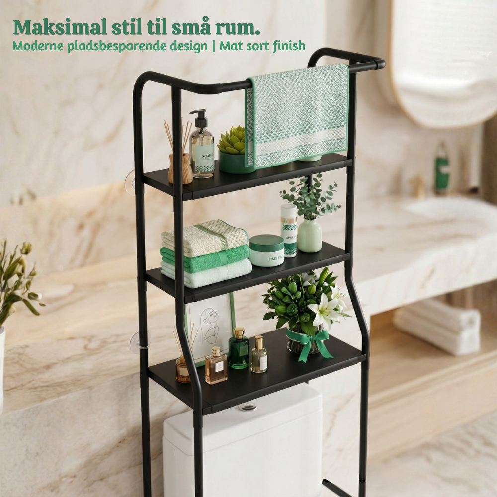 Freestanding 3-Tier Over-the-Toilet Bathroom Storage Shelf with Towel Bar