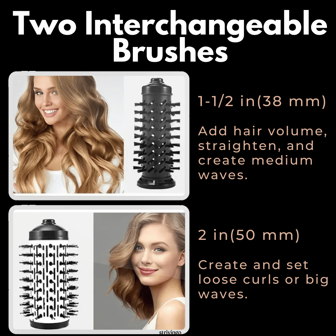 Rotating Hair Dryer and Styler with Two Brushes, 1000W, Adjustable Heat