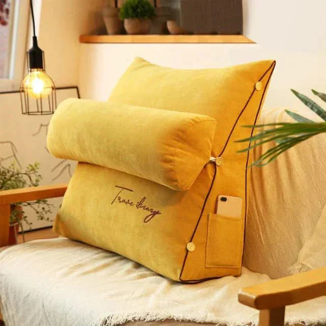 Wedge Back Support Pillow with Adjustable Neck Roll and Side Pockets