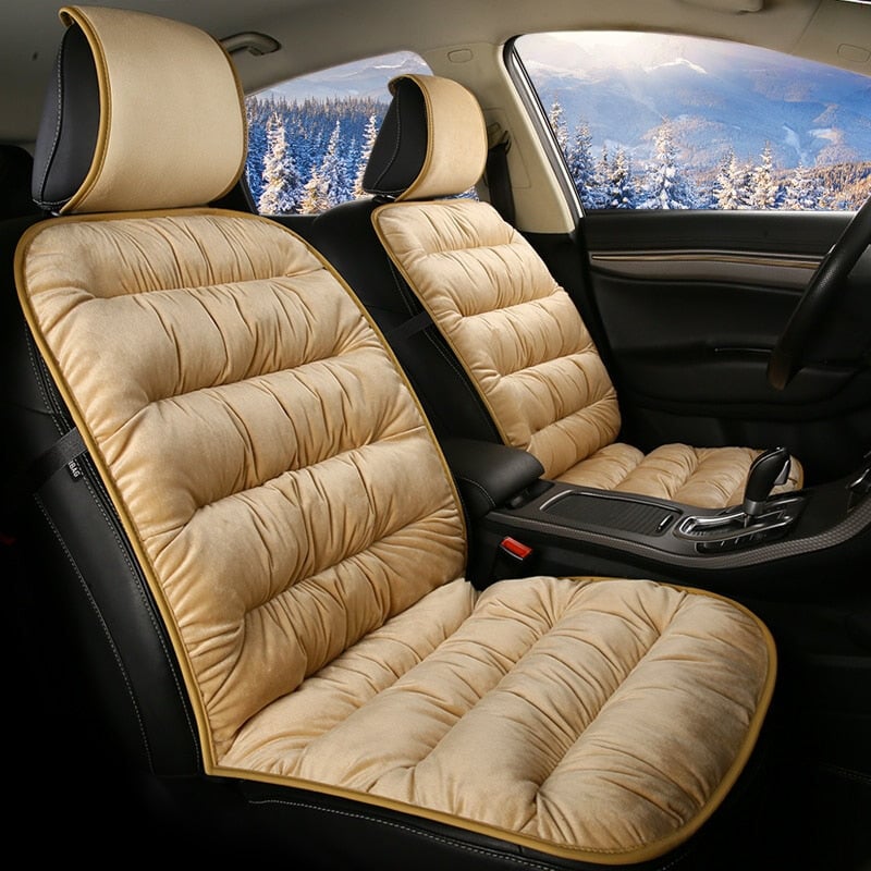 Quilted Short Plush Car Seat Cushion Pad with Headrest Cover, 19.1 x 40.6 in