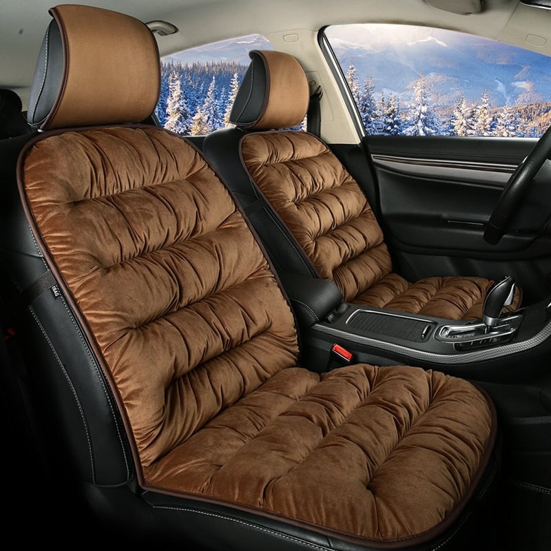 Quilted Short Plush Car Seat Cushion Pad with Headrest Cover, 19.1 x 40.6 in
