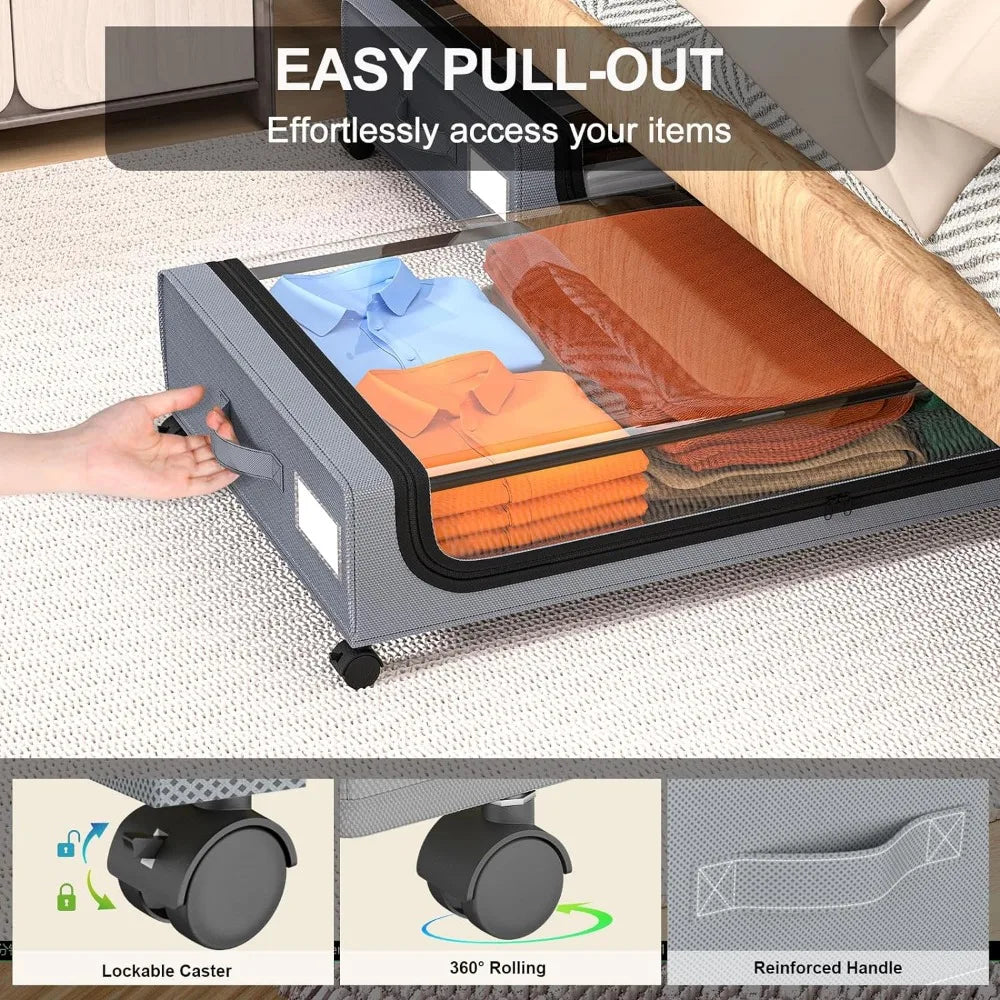48L Wheeled Underbed Storage Organizer, Polyethylene and Metal Frame, view 2