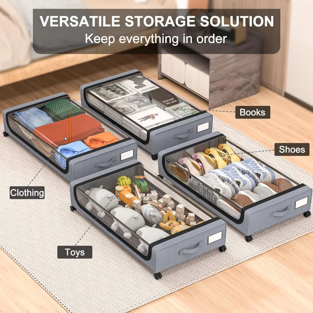 48L Wheeled Underbed Storage Organizer, Polyethylene and Metal Frame, view 3