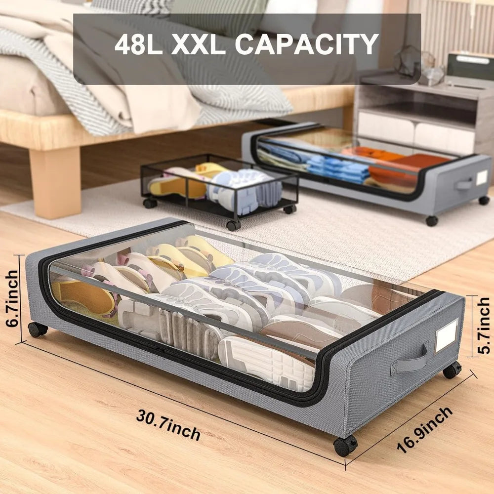 48L Wheeled Underbed Storage Organizer, Polyethylene and Metal Frame, view 5