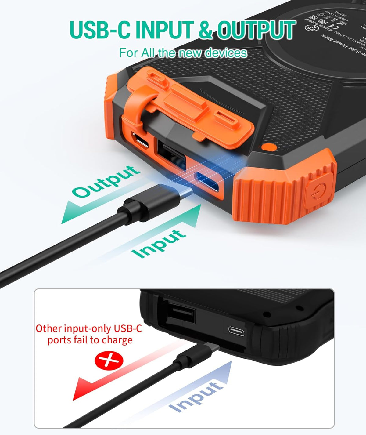 Solar Power Bank with Carabiner, IPX4 Splash Protection