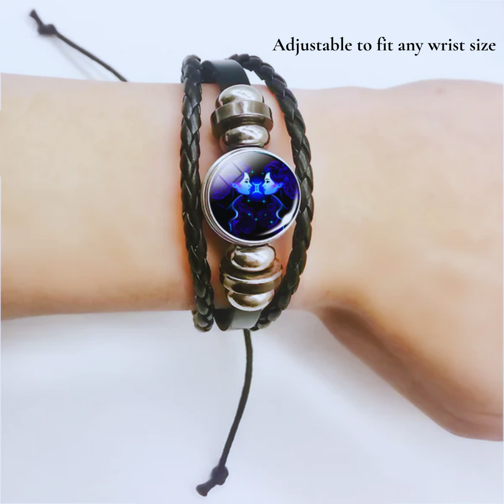 Zodiac Sign Bracelet in Alloy, Leather, Suede and Wax, 16cm + 5cm Adjustable