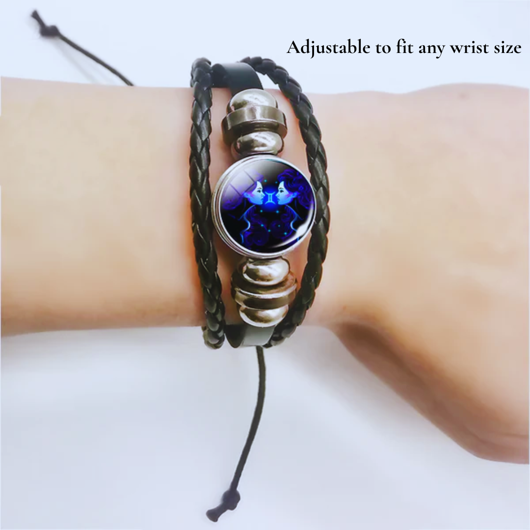 Zodiac Sign Bracelet in Alloy, Leather, Suede and Wax, 16cm + 5cm Adjustable