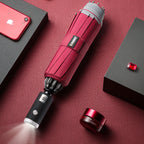 Reverse-Folding Automatic Rain Umbrella with LED Handle, Reflective Tape & 10 Ribs
